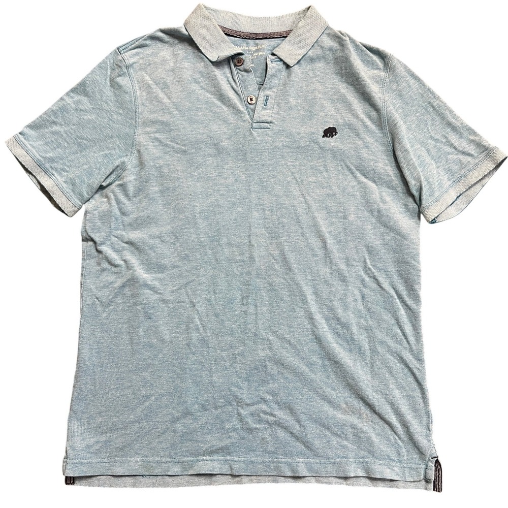 Banana Republic Mens L Blue Short Sleeve Polo Shirt Embroidered Bear Logo